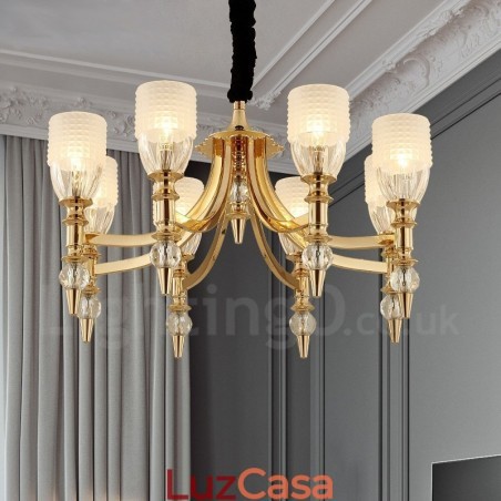 Lustre de aço mediterrâneo de 8 luzes com cúpula de vidro Lustre de aço mediterrâneo de 8 luzes com cúpula de vidro