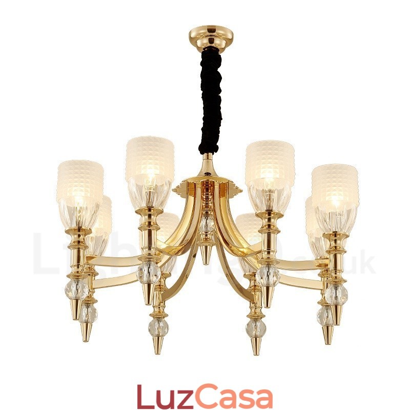Lustre de aço mediterrâneo de 8 luzes com cúpula de vidro