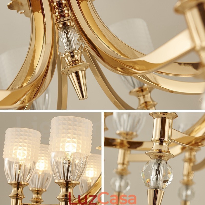Lustre de aço mediterrâneo de 8 luzes com cúpula de vidro