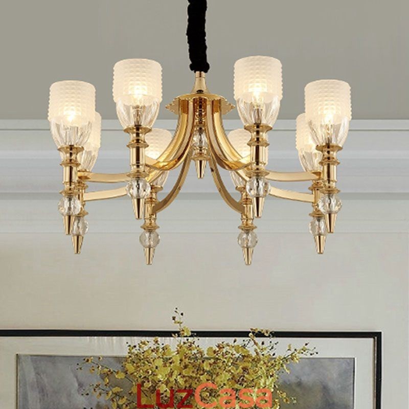 Lustre de aço mediterrâneo de 8 luzes com cúpula de vidro