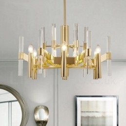 Lustre de metal moderno e contemporâneo de 8 luzes com cúpula de cristal