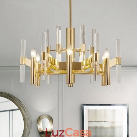 Lustre de metal moderno e contemporâneo de 8 luzes com cúpula de cristal Lustre de metal moderno e contemporâneo de 8 luzes com cúpula de cristal