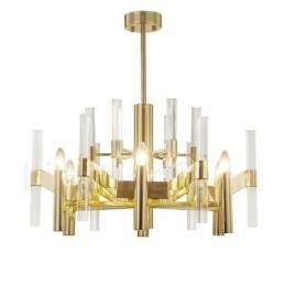 Lustre de metal moderno e contemporâneo de 8 luzes com cúpula de cristal