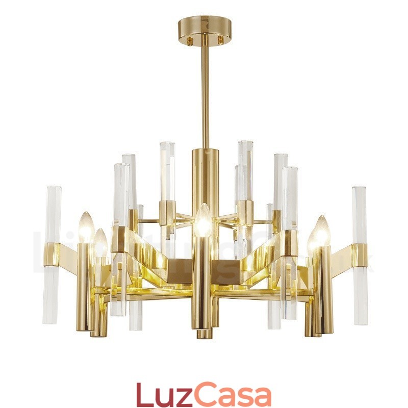 Lustre de metal moderno e contemporâneo de 8 luzes com cúpula de cristal