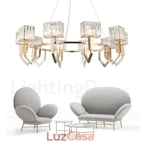 Luminária pendente moderna contemporânea de aço com 10 luzes e cúpula de cristal Luminária pendente moderna contemporânea de aço com 10 luzes e cúpula de cristal