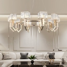 Luminária pendente moderna contemporânea de aço com 10 luzes e cúpula de cristal