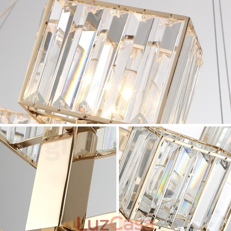 Luminária pendente moderna contemporânea de aço com 10 luzes e cúpula de cristal