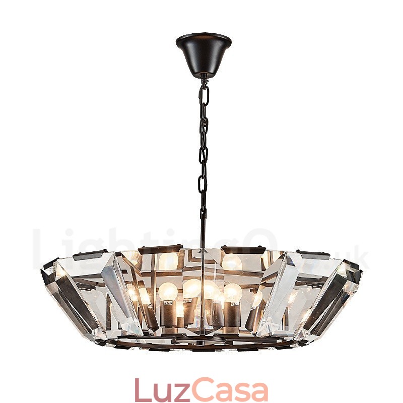 Luminária pendente moderna contemporânea de aço com 8 luzes e cúpula de cristal