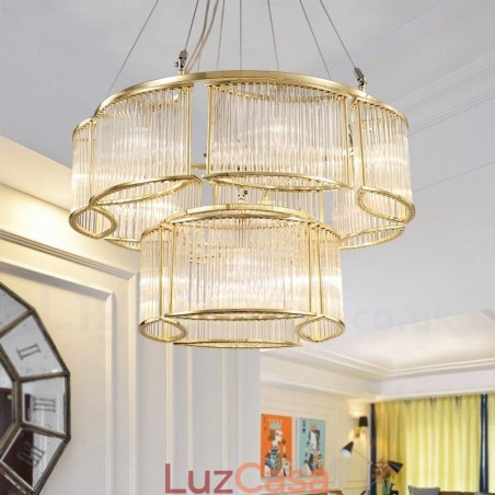 Luminária pendente moderna contemporânea de aço com 11 luzes e cúpula de cristal Luminária pendente moderna contemporânea de aço com 11 luzes e cúpula de cristal