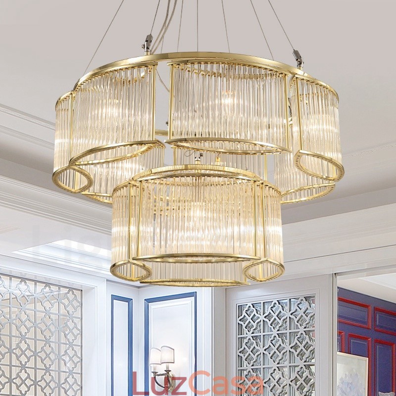 Luminária pendente moderna contemporânea de aço com 11 luzes e cúpula de cristal