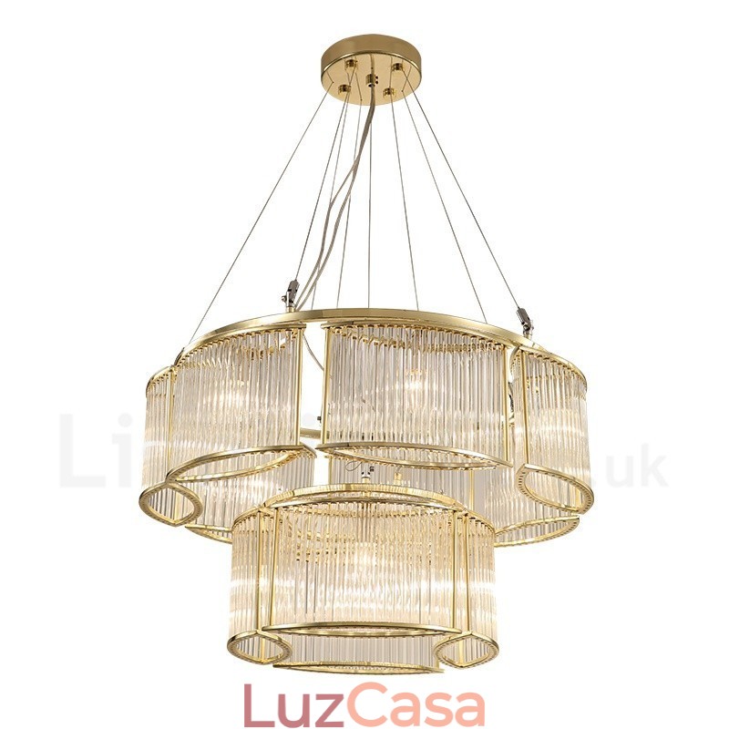 Luminária pendente moderna contemporânea de aço com 11 luzes e cúpula de cristal