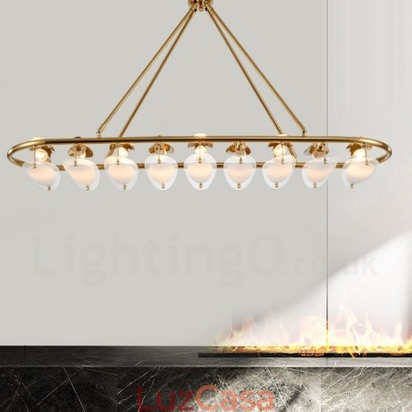 Luminária pendente moderna contemporânea de latão com 9 luzes e cúpula de vidro Luminária pendente moderna contemporânea de latão com 9 luzes e cúpula de vidro
