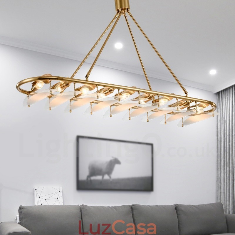 Luminária pendente moderna contemporânea de latão com 9 luzes e cúpula de vidro