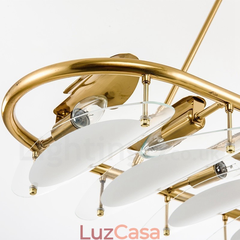 Luminária pendente moderna contemporânea de latão com 9 luzes e cúpula de vidro