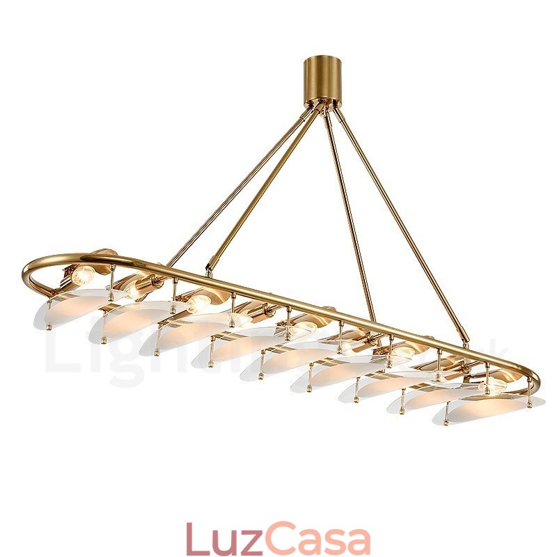Luminária pendente moderna contemporânea de latão com 9 luzes e cúpula de vidro