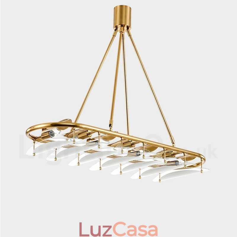 Luminária pendente moderna contemporânea de latão com 9 luzes e cúpula de vidro