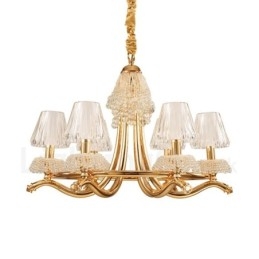 Lustre moderno contemporâneo de aço de cristal de 6 luzes com cúpula de acrílico