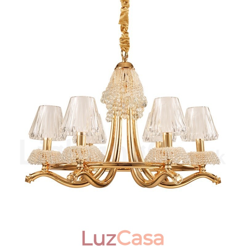 Lustre moderno contemporâneo de aço de cristal de 6 luzes com cúpula de acrílico