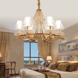 Lustre moderno contemporâneo de aço de cristal de 6 luzes com cúpula de acrílico
