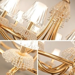 Lustre moderno contemporâneo de aço de cristal de 6 luzes com cúpula de acrílico