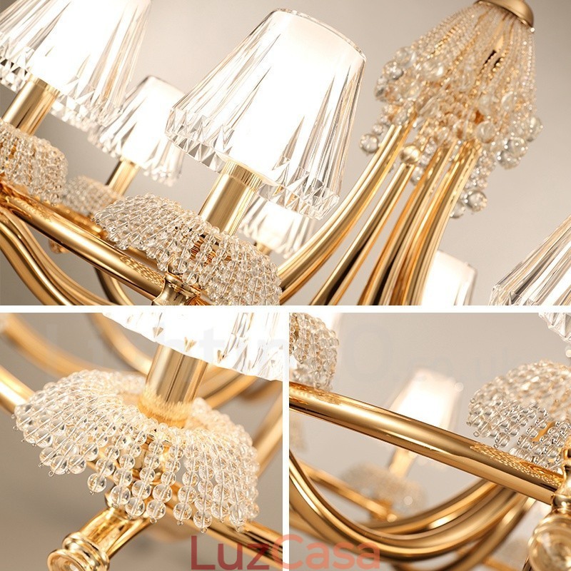 Lustre moderno contemporâneo de aço de cristal de 6 luzes com cúpula de acrílico