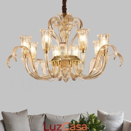 Lustre de vidro moderno e contemporâneo de 8 luzes com cúpula de vidro Lustre de vidro moderno e contemporâneo de 8 luzes com cúpula de vidro