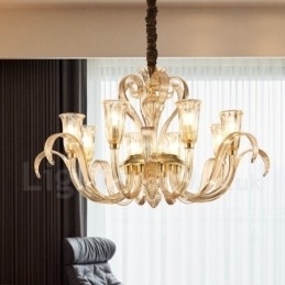 Lustre de vidro moderno e contemporâneo de 8 luzes com cúpula de vidro