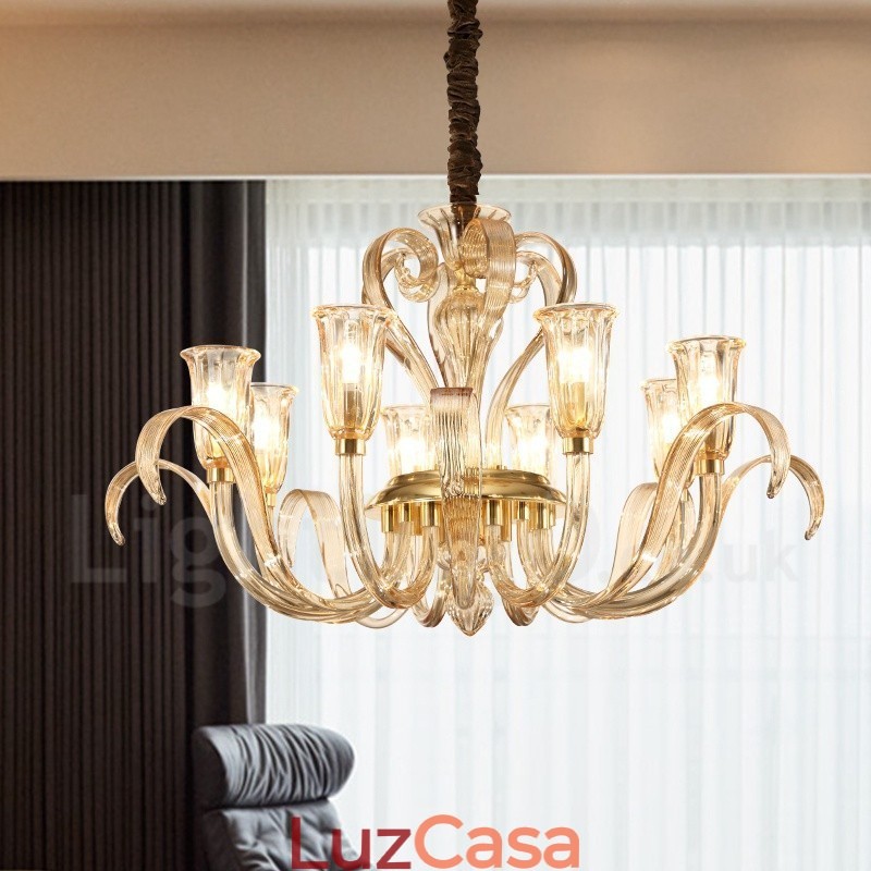 Lustre de vidro moderno e contemporâneo de 8 luzes com cúpula de vidro