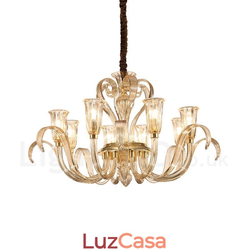 Lustre de vidro moderno e contemporâneo de 8 luzes com cúpula de vidro