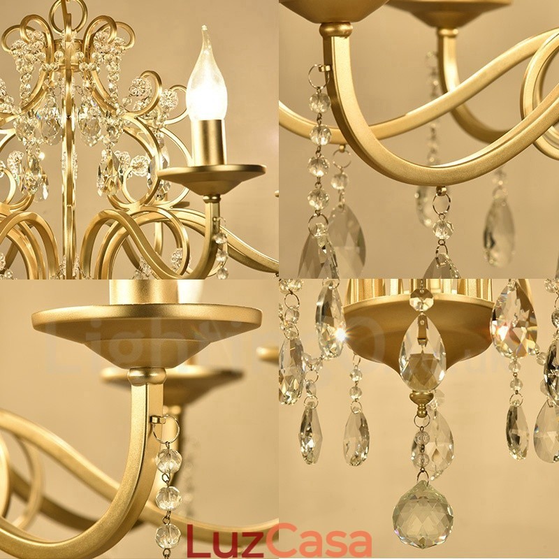 Lustre de cristal de aço rústico Lodge 8 luzes com cúpula de tecido