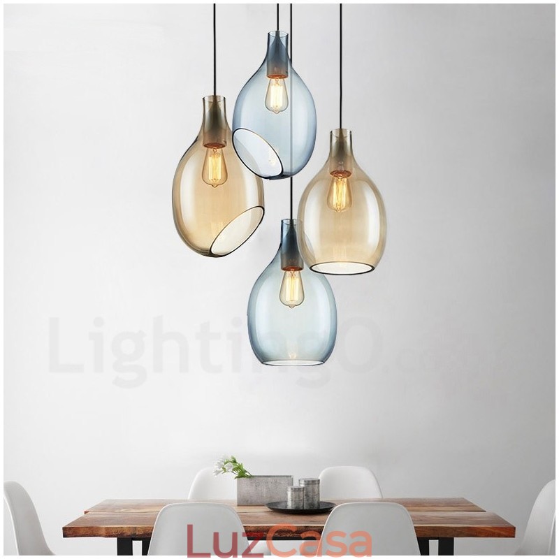 Luminária pendente de vidro moderna contemporânea com 1 luz e cúpula de vidro