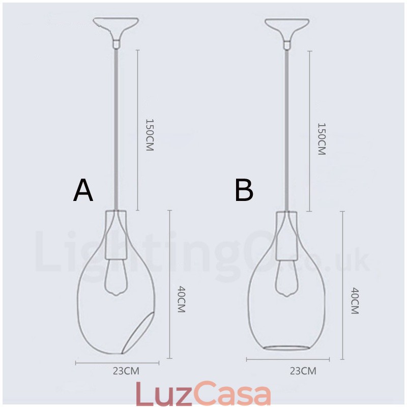 Luminária pendente de vidro moderna contemporânea com 1 luz e cúpula de vidro