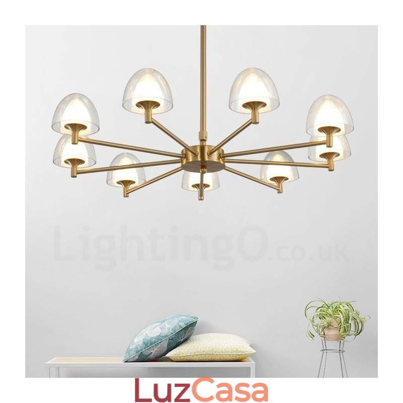 Lustre de metal moderno e contemporâneo de 9 luzes com cúpula de acrílico