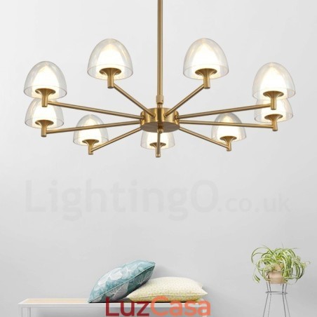 Lustre de metal moderno e contemporâneo de 9 luzes com cúpula de acrílico Lustre de metal moderno e contemporâneo de 9 luzes com cúpula de acrílico