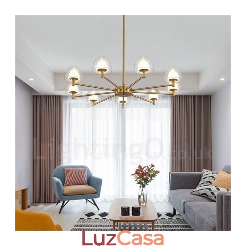 Lustre de metal moderno e contemporâneo de 9 luzes com cúpula de acrílico