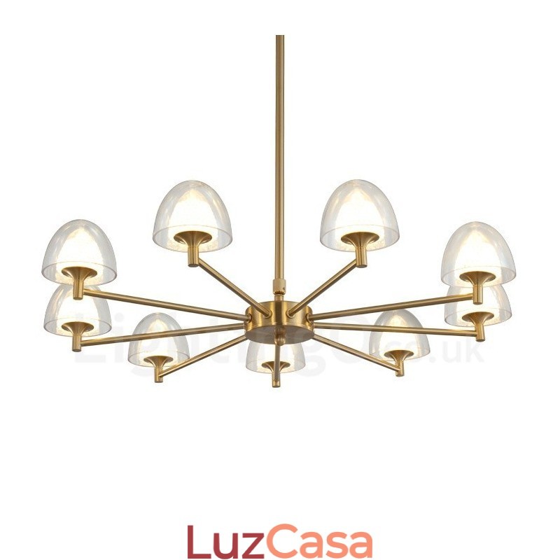 Lustre de metal moderno e contemporâneo de 9 luzes com cúpula de acrílico