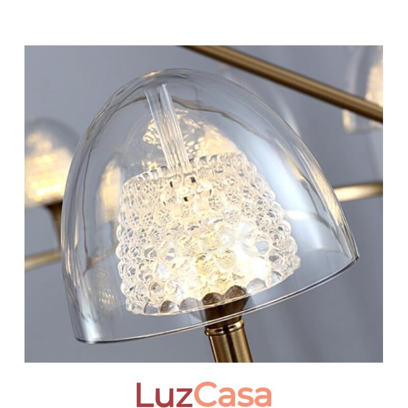 Lustre de metal moderno e contemporâneo de 9 luzes com cúpula de acrílico