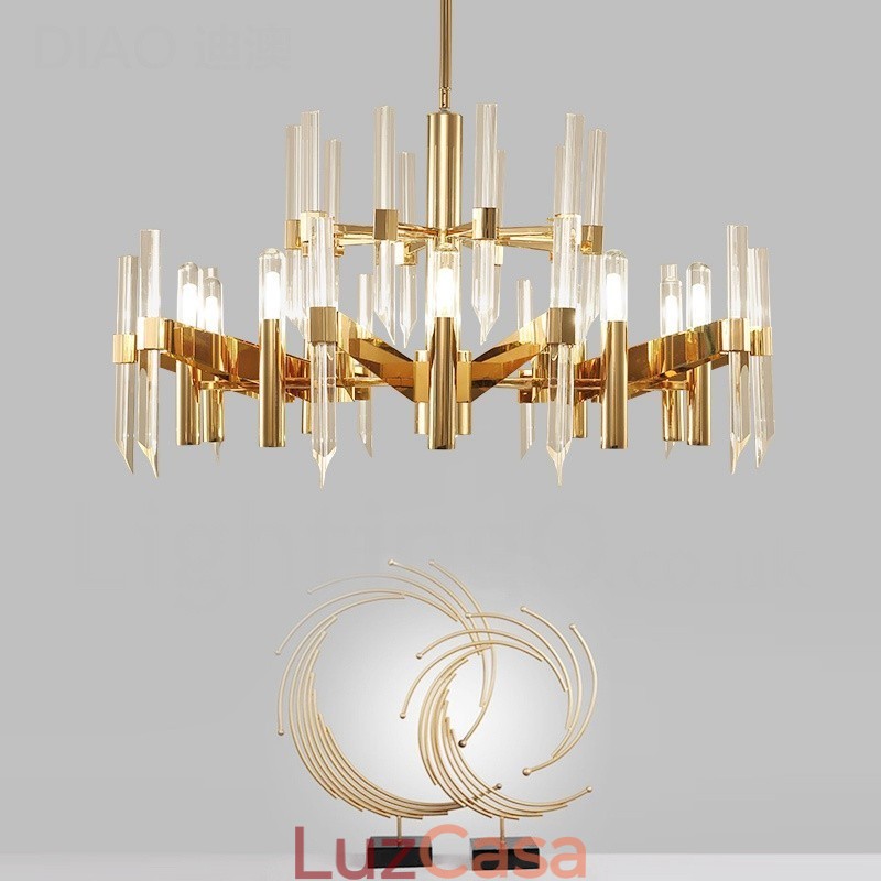 Lustre moderno contemporâneo de liga de alumínio de 18 luzes com cúpula de cristal