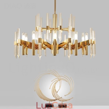 Lustre moderno contemporâneo de liga de alumínio de 18 luzes com cúpula de cristal Lustre moderno contemporâneo de liga de alumínio de 18 luzes com cúpula de cristal