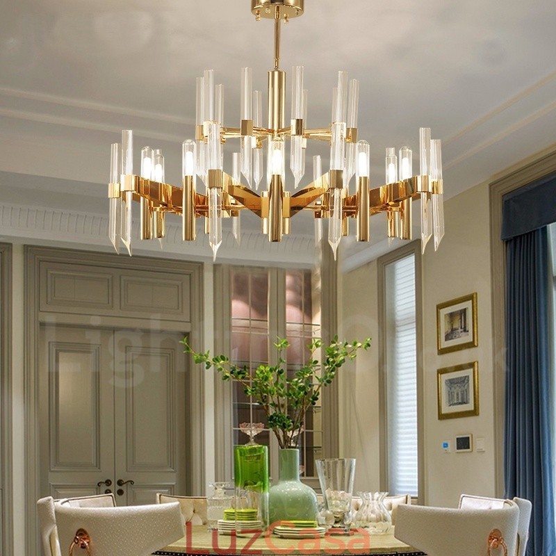 Lustre moderno contemporâneo de liga de alumínio de 18 luzes com cúpula de cristal