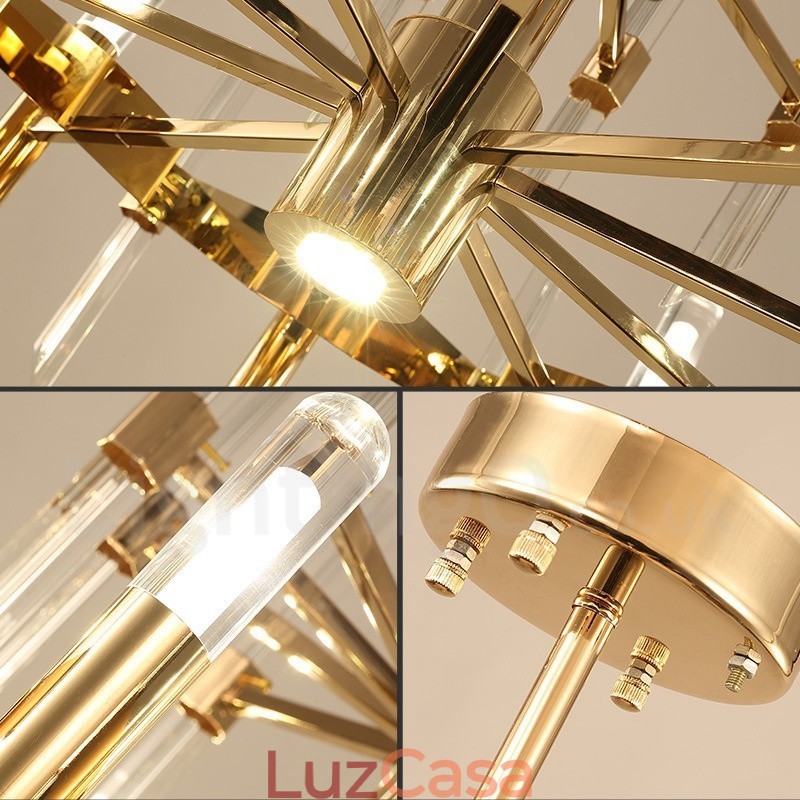 Lustre moderno contemporâneo de liga de alumínio de 18 luzes com cúpula de cristal