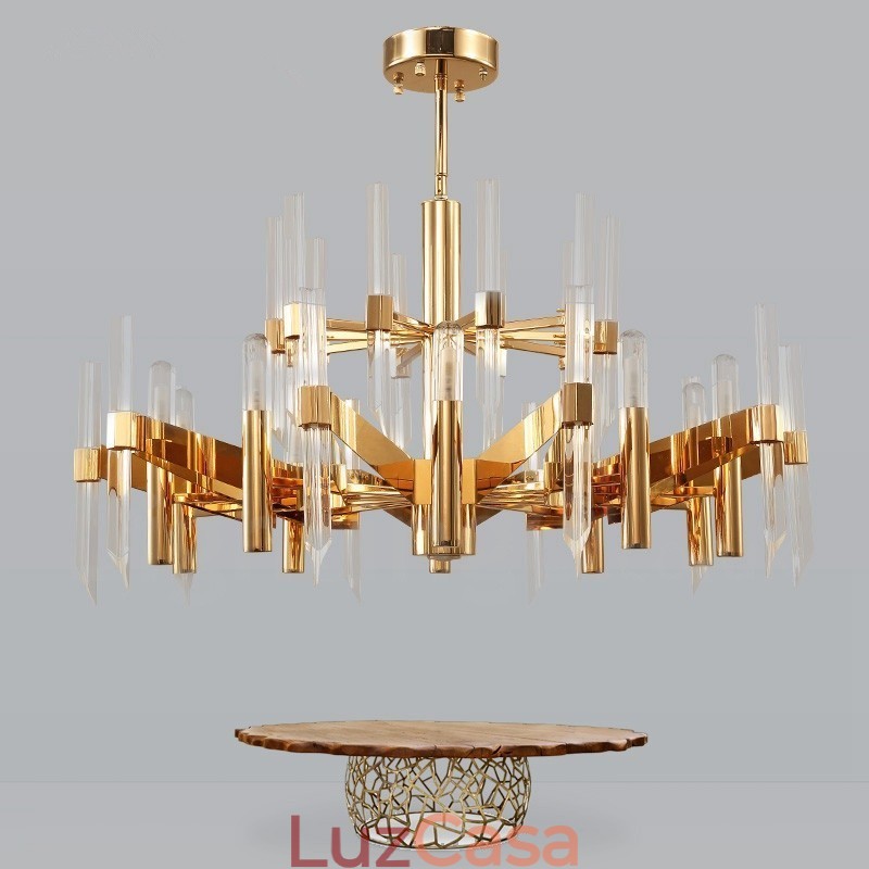 Lustre moderno contemporâneo de liga de alumínio de 18 luzes com cúpula de cristal