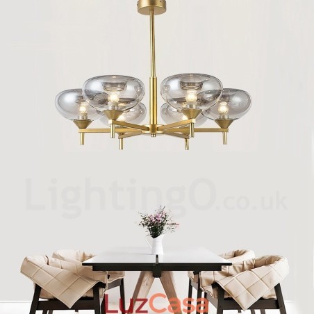 Lustre moderno contemporâneo de liga de alumínio com 6 luzes e cúpula de vidro Lustre moderno contemporâneo de liga de alumínio com 6 luzes e cúpula de vidro