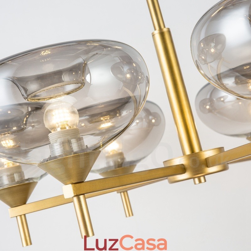 Lustre moderno contemporâneo de liga de alumínio com 6 luzes e cúpula de vidro