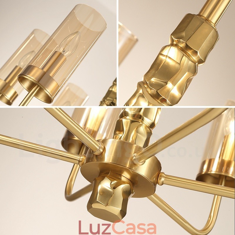 Lustre moderno contemporâneo de latão com 10 luzes e cúpula de vidro