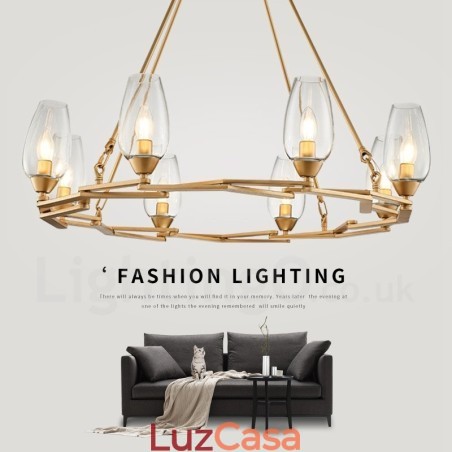 Luminária pendente moderna contemporânea de aço com 8 luzes e cúpula de vidro Luminária pendente moderna contemporânea de aço com 8 luzes e cúpula de vidro