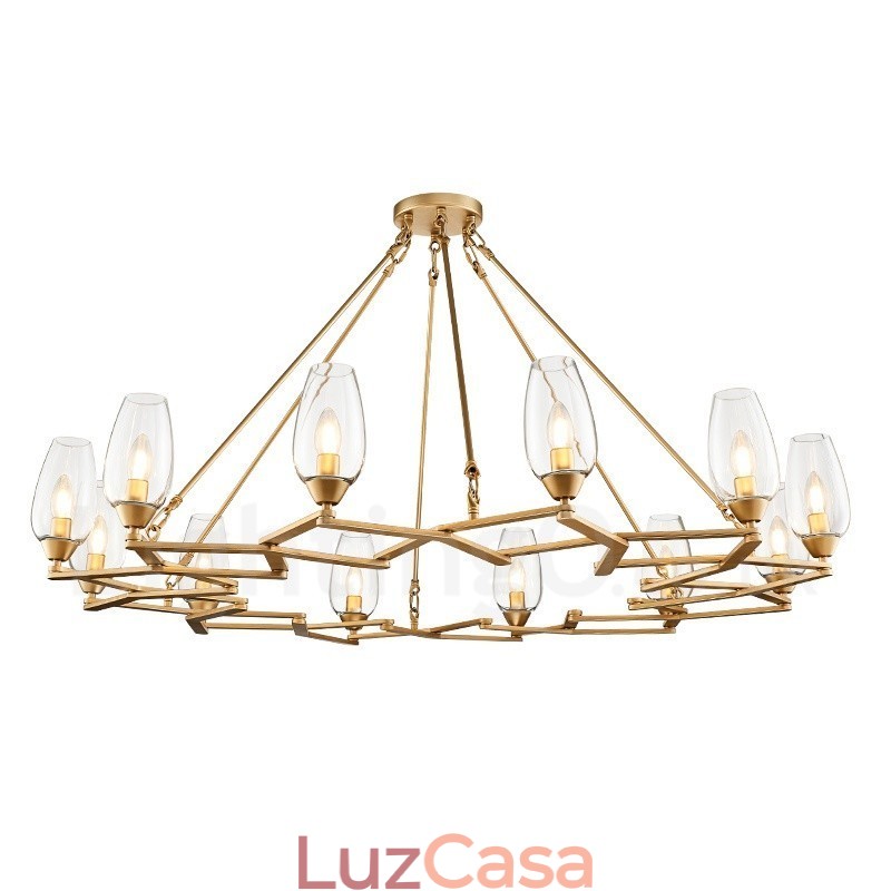 Luminária pendente moderna contemporânea de aço com 12 luzes e cúpula de vidro