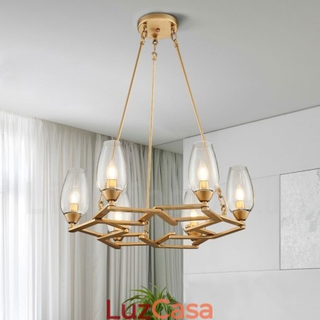 Luminária pendente moderna contemporânea de aço com 6 luzes e cúpula de vidro Luminária pendente moderna contemporânea de aço com 6 luzes e cúpula de vidro