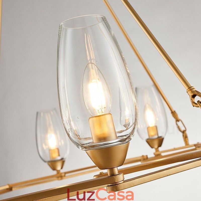 Luminária pendente moderna contemporânea de aço com 6 luzes e cúpula de vidro
