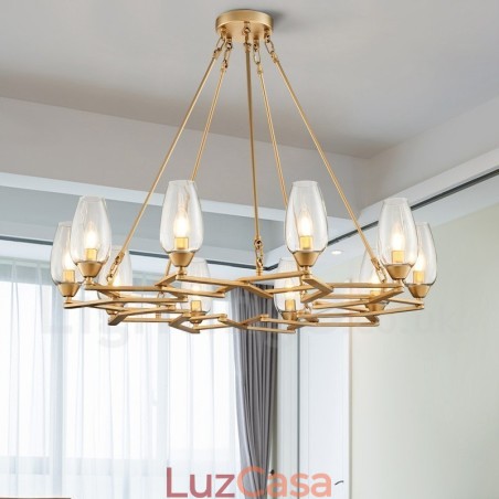 Luminária pendente moderna contemporânea de aço com 10 luzes e cúpula de vidro Luminária pendente moderna contemporânea de aço com 10 luzes e cúpula de vidro